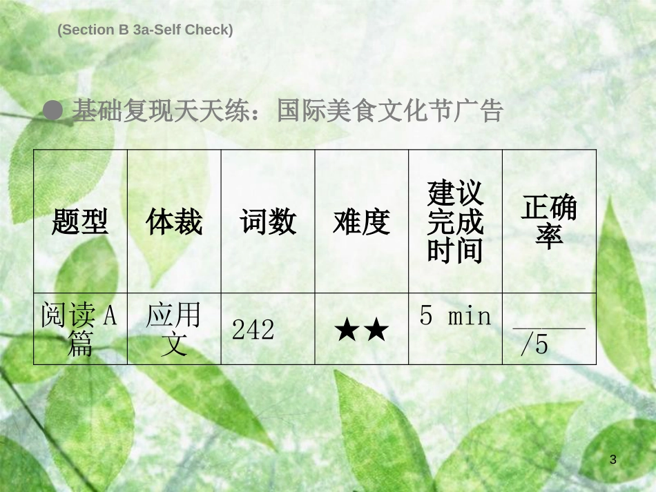 八年级英语上册 Unit 8 How do you make a banana milk shake Saturday（复现式周周练）习题优质课件 （新版）人教新目标版_第3页