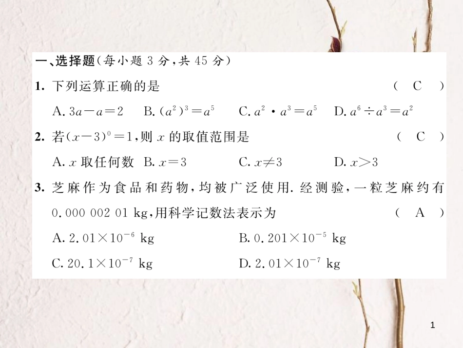 （毕节专版）七年级数学下册 期中达标测试卷作业课件 （新版）北师大版_第1页