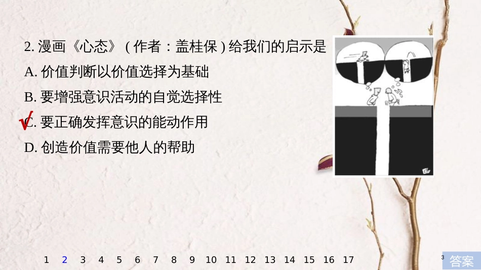 （江苏专版）高考政治一轮复习 第十四单元 哲学漫画类选择题专练课件 新人教版必修4_第3页