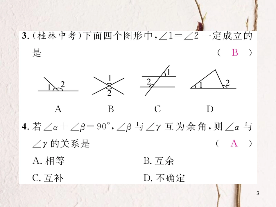 （毕节专版）七年级数学下册 第2章 相交线与平行线重难点突破课件 （新版）北师大版_第3页