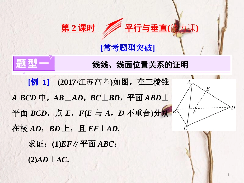 （江苏专版）高考数学二轮复习 专题二 立体几何 第2课时 平行与垂直（能力课）课件_第1页