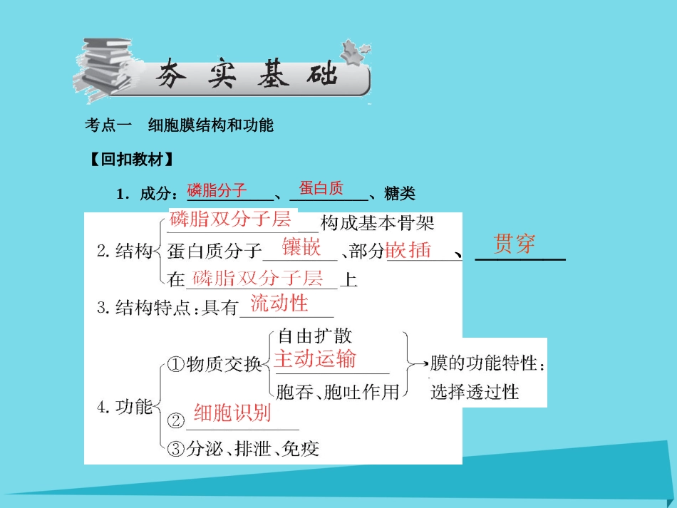 届高考高考生物一轮复习 第四章 细胞的物质输入和输出（第八课时）第2、3节 生物膜的流动镶嵌模型、物质跨膜运输的方式课件 新人教版必修_第3页