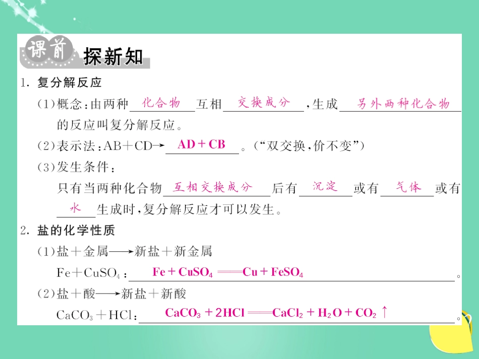 九年级化学下册 第11单元 盐 化肥 课题1 第2课时 复分解反应与盐的化学性质课件 （新版）新人教版_第3页