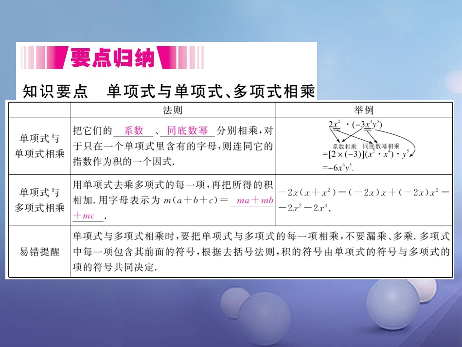 八级数学上册 4..4 第课时 单项式与单项式、多项式相乘（小册子）课件 （新版）新人教版_第2页