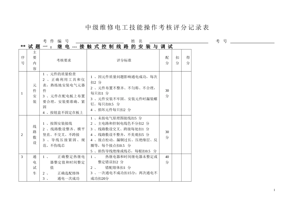 中级维修电工实操试题及评分标准[共5页]_第1页