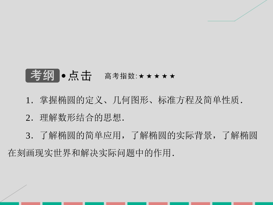 届高考数学大一轮复习 第八章 平面解析几何 第5课时 椭圆课件 理 北师大版_第3页