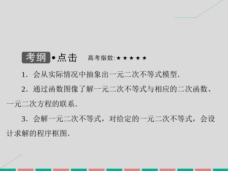 届高考数学大一轮复习 第六章 不等式与推理证明 第2课时 一元二次不等式及其解法课件 理 北师大版_第3页