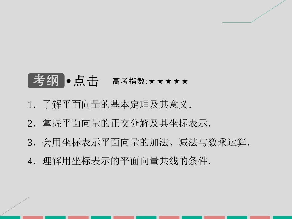 届高考数学大一轮复习 第四章 平面向量、数系的扩充与复数的引入 第2课时 平面向量基本定理及其坐标表示课件 理 北师大版_第3页