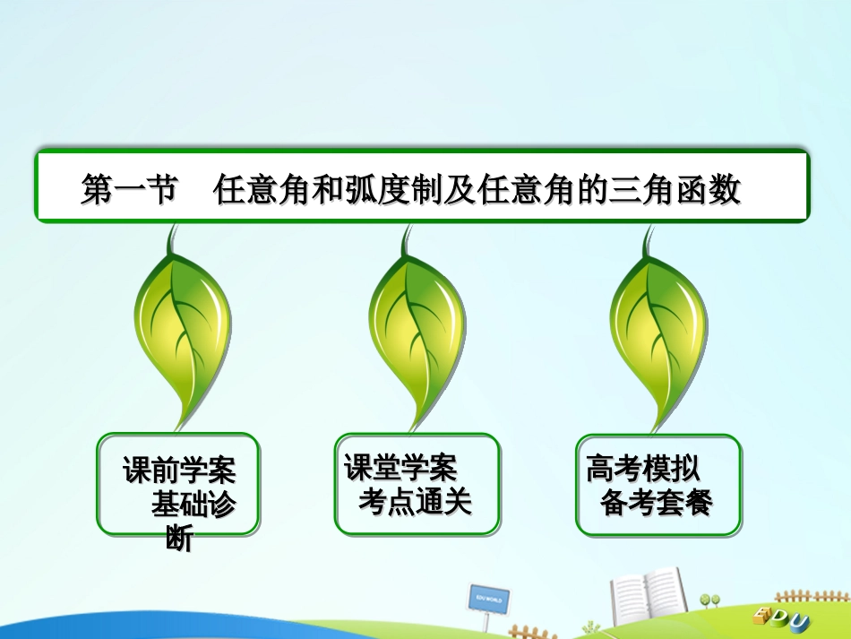 届高三数学一轮总复习 第三章 三角函数、解三角形 3.1 任意角和弧度制及任意角的三角函数课件_第2页