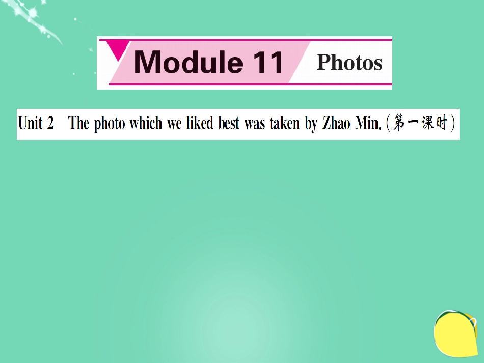 九年级英语上册 Module 11 Photos Unit 2 The photo which we liked best was taken by Zhao Min（第1课时）课件 （新版）外研版_第1页