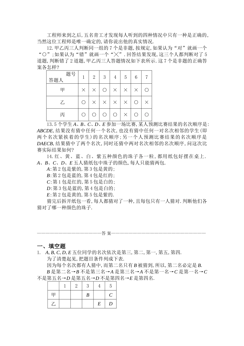 四年级奥数题：猜对错问题习题及答案B_第3页