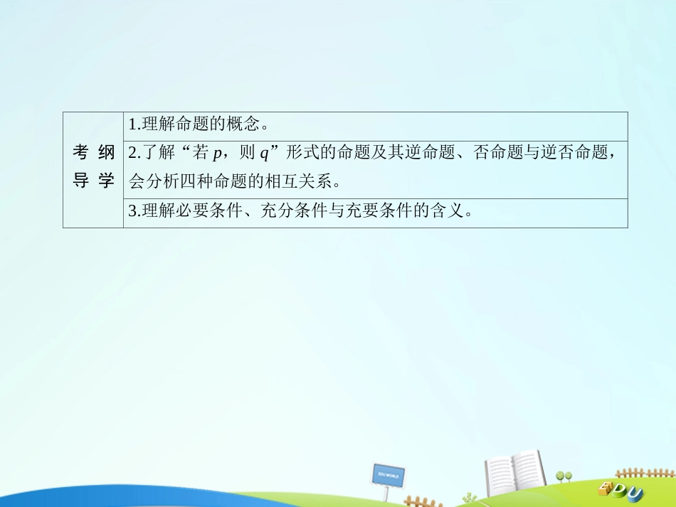 届高三数学一轮总复习 第一章 集合与常用逻辑用语 1.2 命题及其关系、充分条件与必要条件课件_第3页