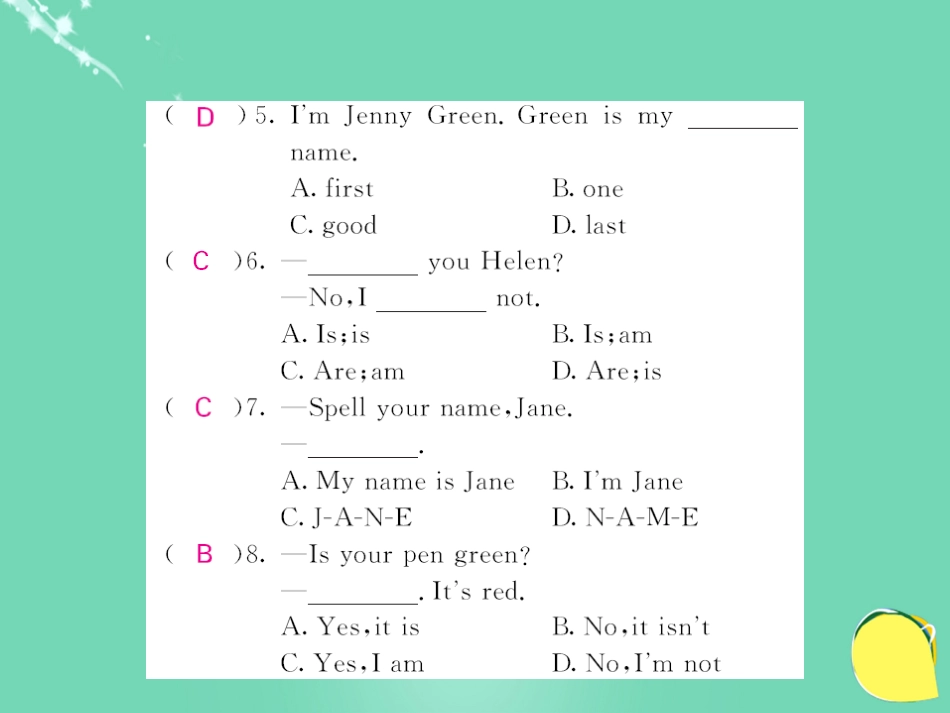 七年级英语上册 Unit 1 My name’s Gina Self Check课件 （新版）人教新目标版_第3页