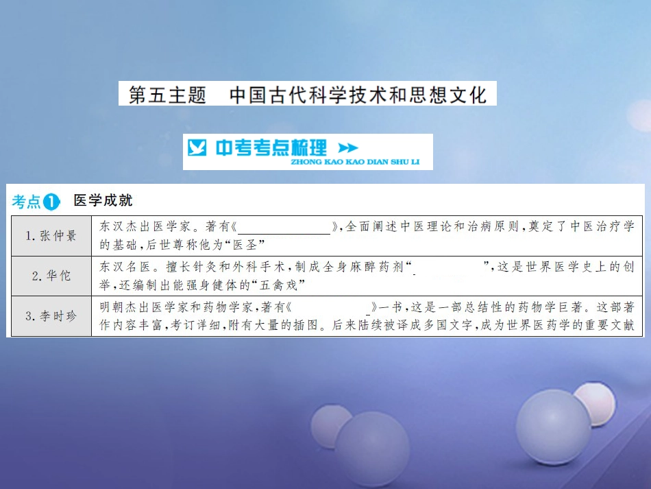 中考历史 基础知识夯实 模块一 中国古代史 第五单元 中国古代的科学技术与思想文化讲义课件 岳麓版_第1页