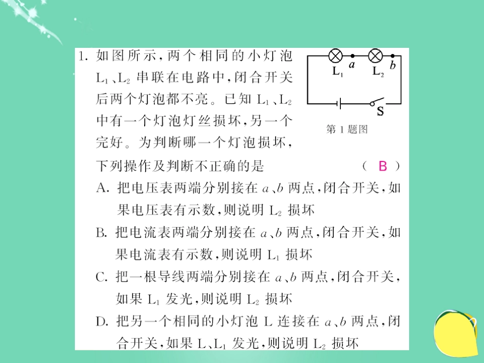 九年级物理全册 第16章 电压和电阻 专题六 电路故障分析课件 （新版）新人教版_第3页