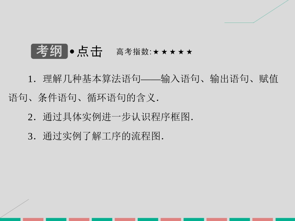 届高考数学大一轮复习 第十一章 算法初步 第2课时 几种基本语句、框图课件 理 北师大版_第3页