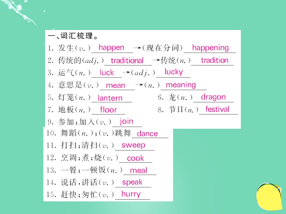 七年级英语上册 Module 10 Spring Festival基础梳理课件 （新版）外研版_第2页