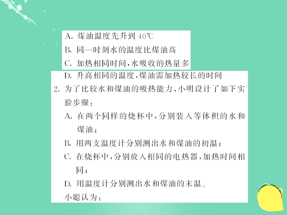 九年级物理全册 第13章 内能 专题二 探究物质的吸热能力课件 （新版）新人教版_第3页