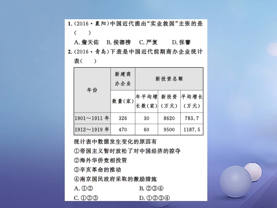 中考历史总复习 模块六 世界现代史 第六单元 中国近代经济与社会生活课时提升课件_第2页