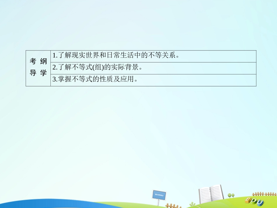 届高三数学一轮总复习 第六章 不等式、推理与证明 6.1 不等关系与不等式课件_第3页