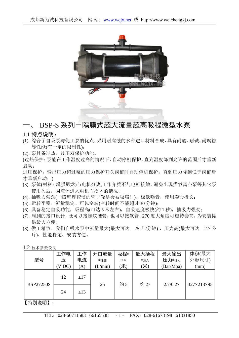 微型自吸水泵BSPS详细资料_第1页