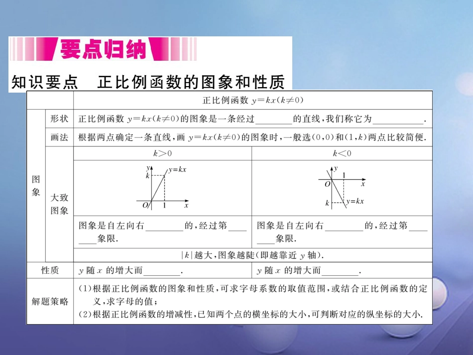 八级数学上册 4.3 第课时 正比例函数的图象和性质（小册子）课件 （新版）北师大版_第1页