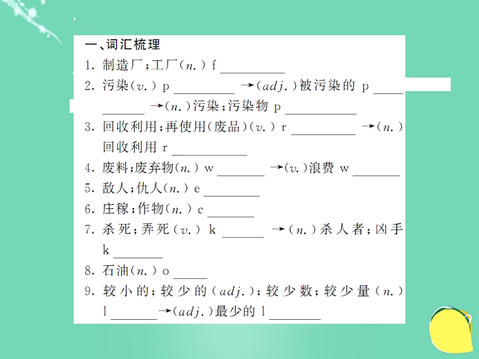 九年级英语上册 Module 12 Save our world基础梳理课件 （新版）外研版_第2页