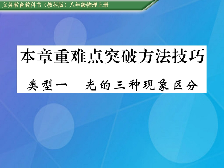 八年级物理上册 第4章 在光的世界里 重难点突破方法技巧 类型1 光的三种现象区分课件 （新版）教科版_第1页