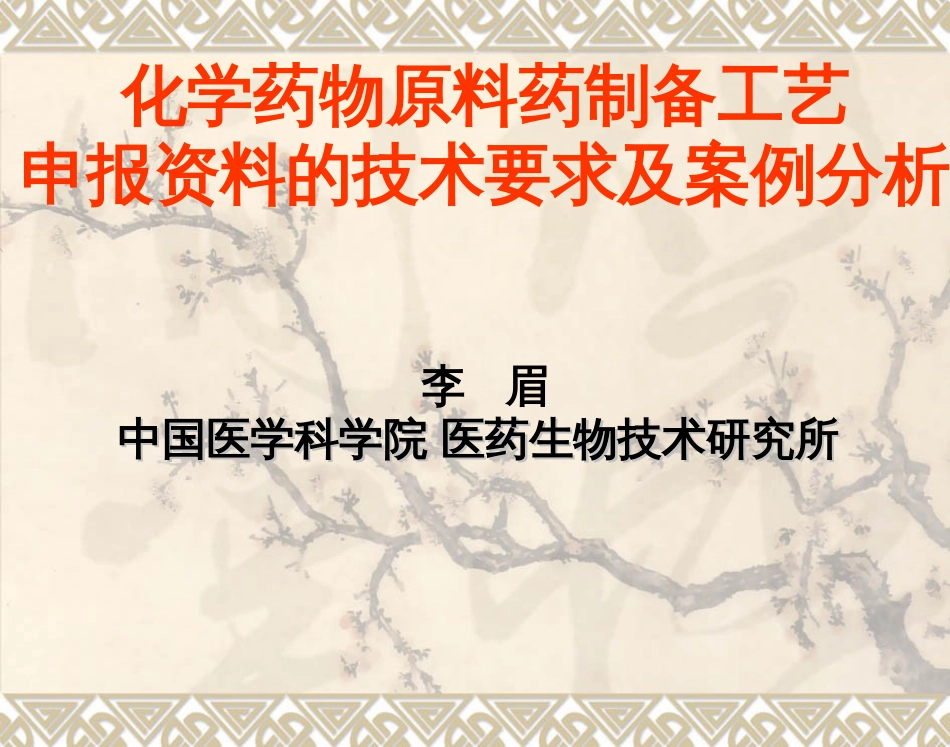 20110320化学药物原料药制备工艺申报资料的技术要求及案例分析－－李眉_第1页