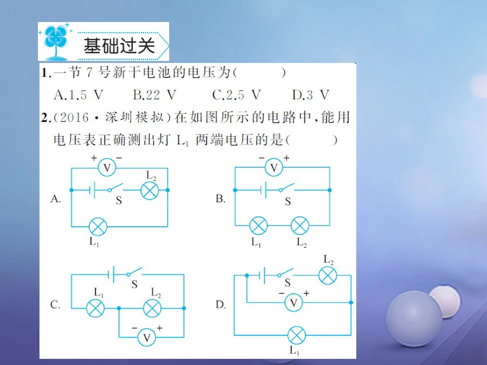 九级物理全册 6. 电压习题课件 （新版）新人教版_第2页