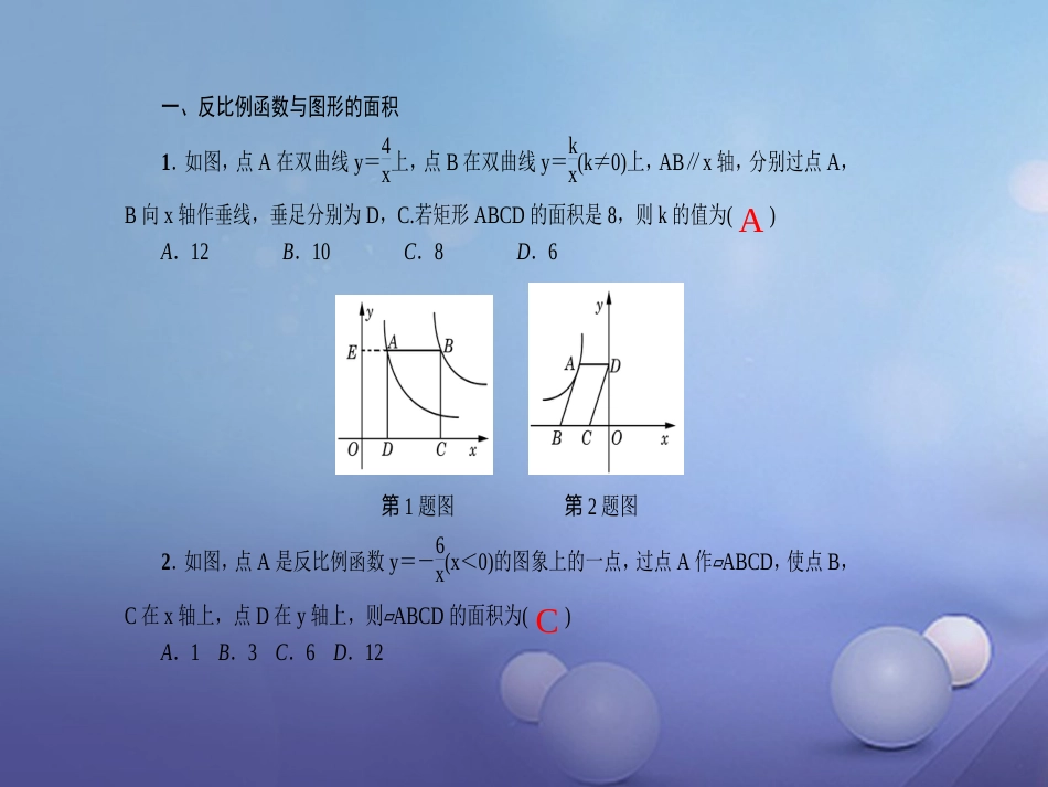 九级数学上册 专题训练 反比例函数图象和性质的综合应用课件 （新版）新人教版_第2页