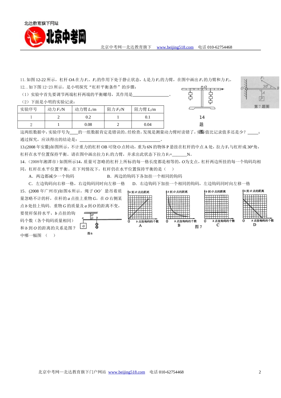 中考物理压轴题杠杆_第2页