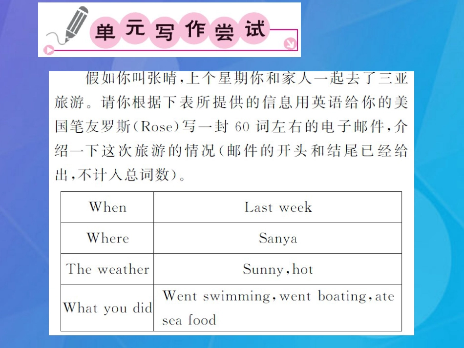 八年级英语上册 Unit 1 Where did you go on vacation主题写作课件 （新版）人教新目标版_第2页