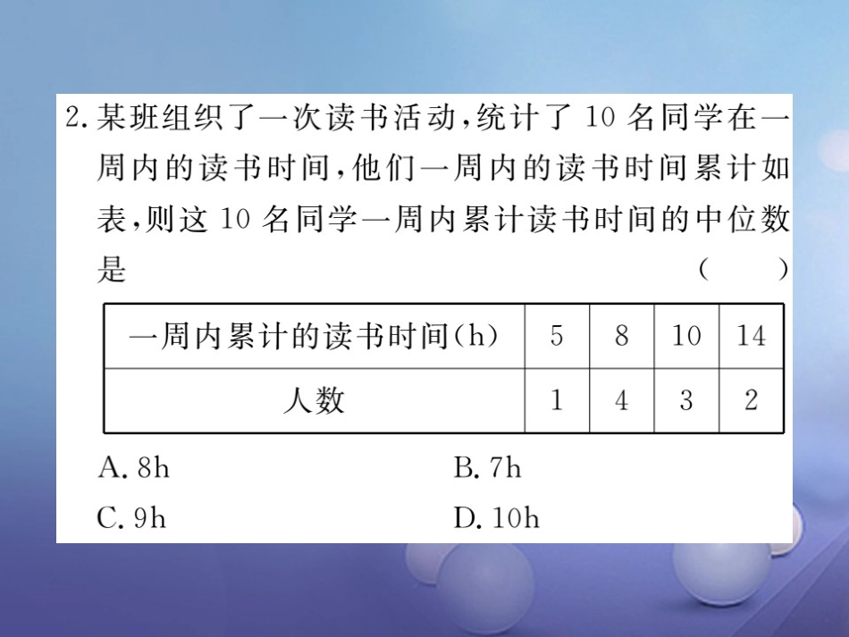 八级数学上册 6. 中位数与众数习题课件 （新版）北师大版_第2页