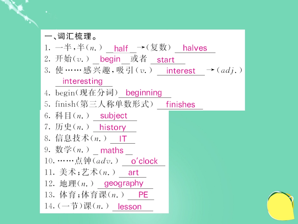 七年级英语上册 Module 5 My school day基础梳理课件 （新版）外研版_第2页