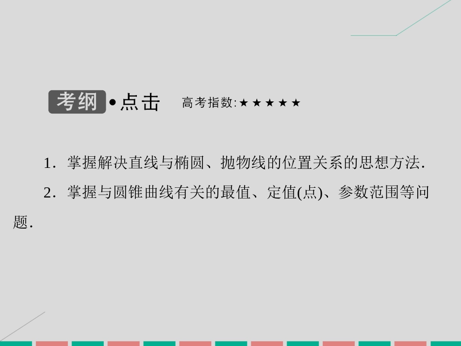 届高考数学大一轮复习 第八章 平面解析几何 第9课时 圆锥曲线的综合问题课件 理 北师大版_第3页