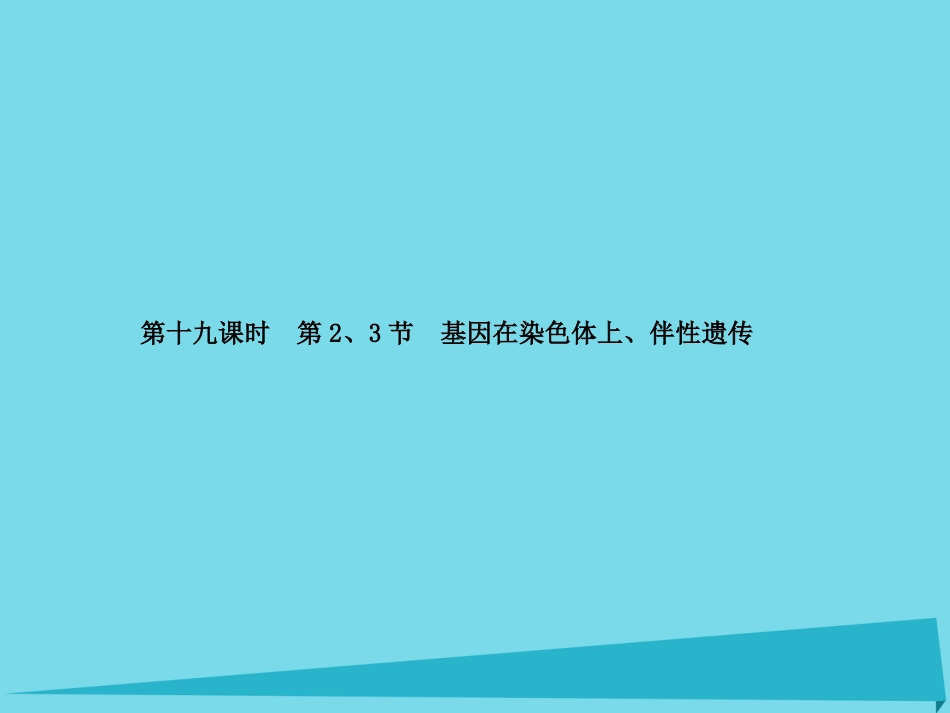 届高考高考生物一轮复习 第二章 基因和染色体的关系（第十九课时）第2、3节 基因在染色体上、伴性遗传课件 新人教版必修_第1页