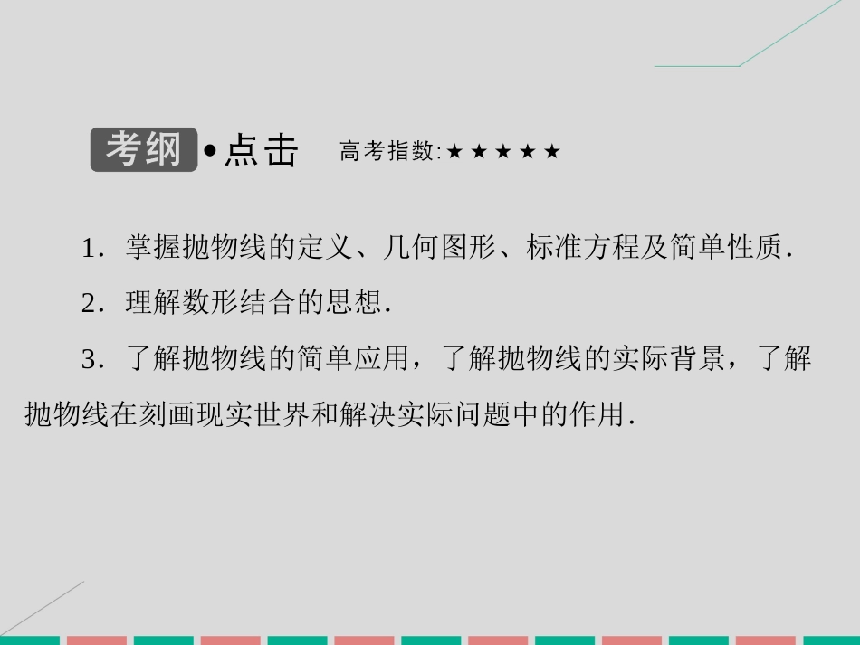 届高考数学大一轮复习 第八章 平面解析几何 第6课时 抛物线课件 理 北师大版_第3页