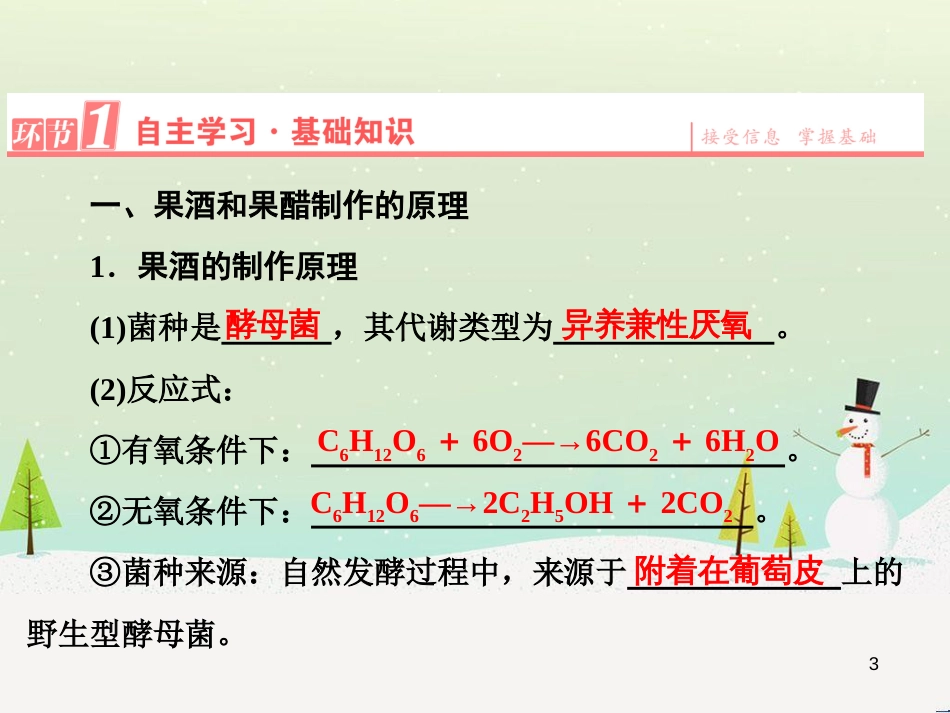 高三生物一轮复习 专题1 传统发酵技术的应用 课题1 果酒和果醋的制作课件 新人教版选修1 (1)_第3页