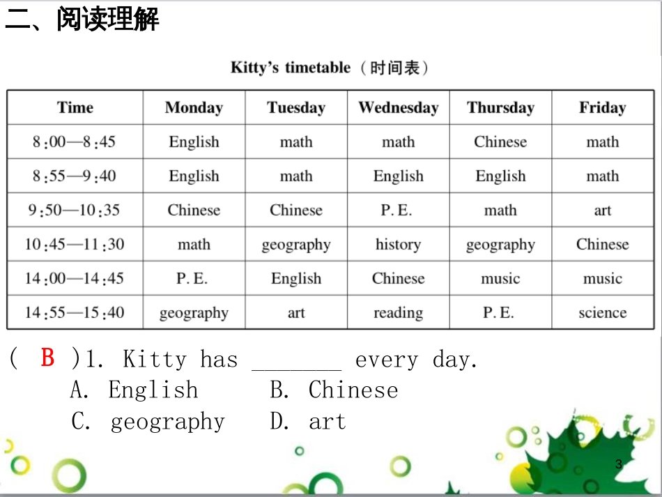 七年级英语上册 周末读写训练 WEEK TWO课件 （新版）人教新目标版 (525)_第3页