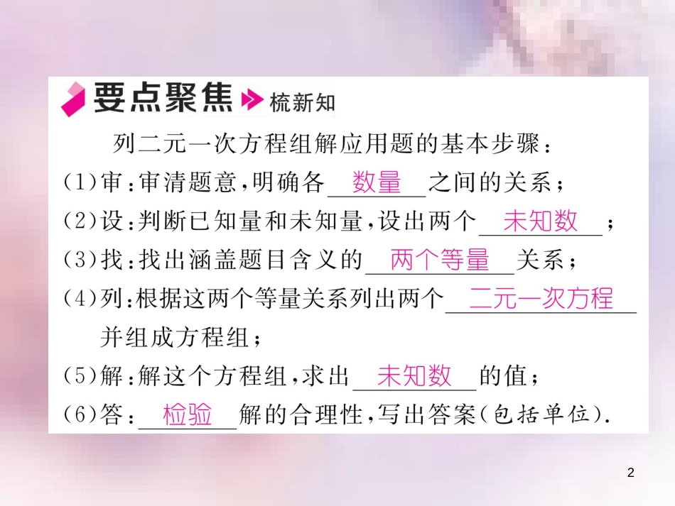 八年级数学上册 第5章 二元一次方程组 5.3 应用二元一次方程组—鸡兔同笼作业课件 （新版）北师大版_第2页