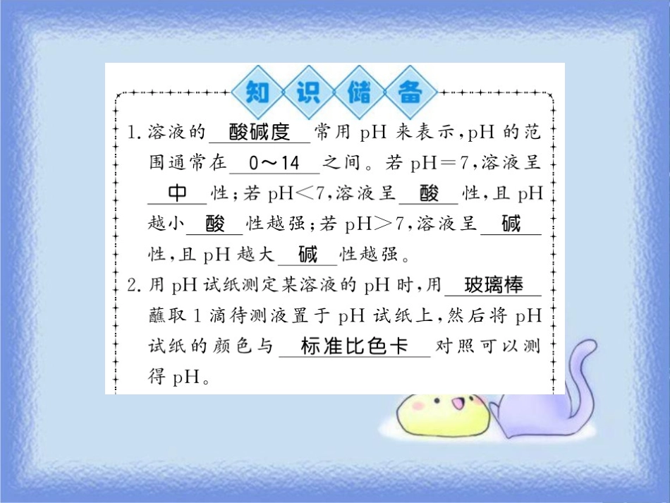 九年级化学下册 第7章 应用广泛的酸、碱、盐 第1节 溶液的酸碱性（第2课时）溶液酸碱性的强弱及其与生命活动的关系习题课件 沪教版_第2页