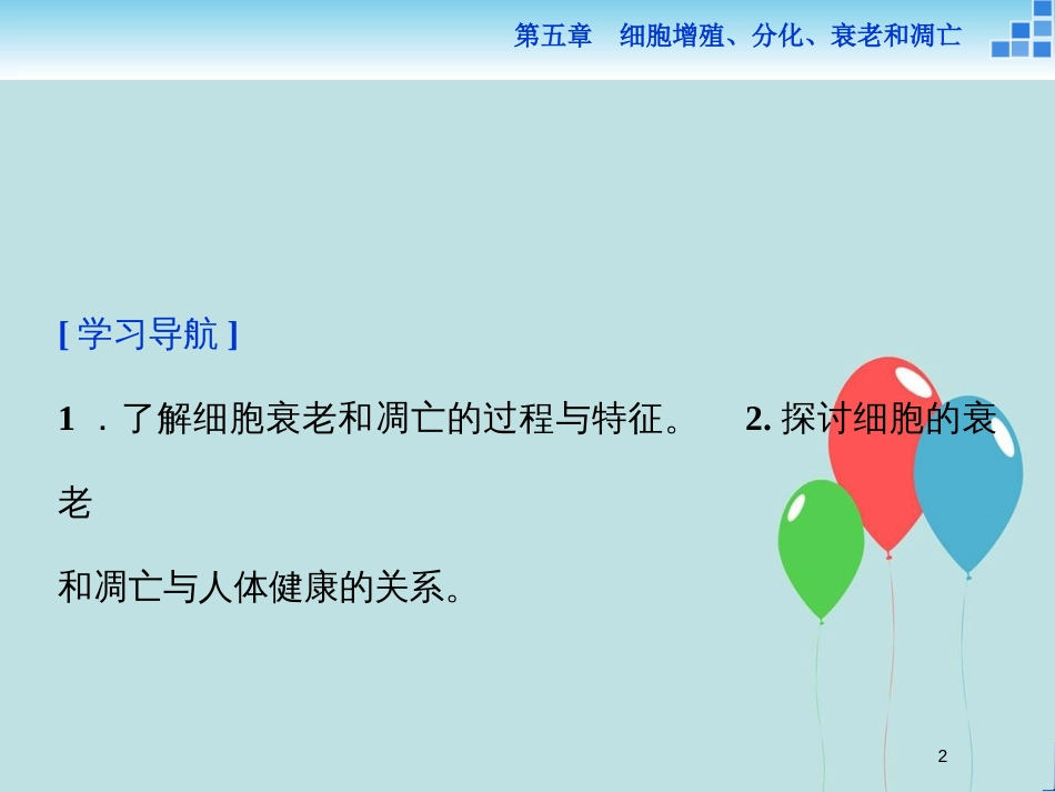 高中生物 第五章 细胞增殖、分化、衰老和凋亡 第二节 细胞分化、衰老和凋亡 第2讲 细胞的衰老和凋亡课件 苏教版必修1_第2页