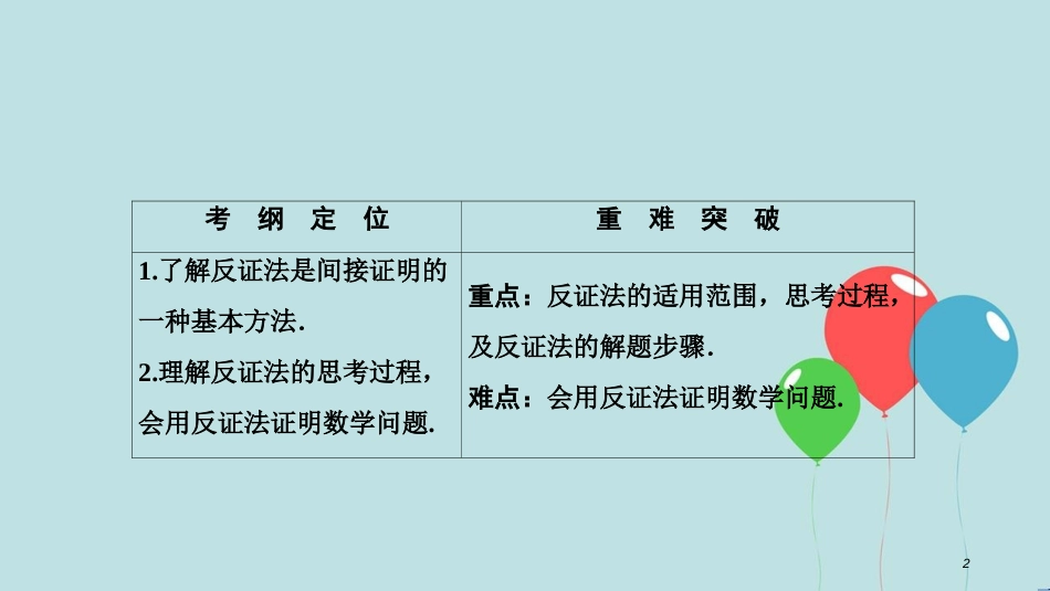 2017-2018学年高中数学 第二章 推理与证明 2.2 直接证明与间接证明 2.2.2 反证法课件 新人教A版选修1-2_第2页