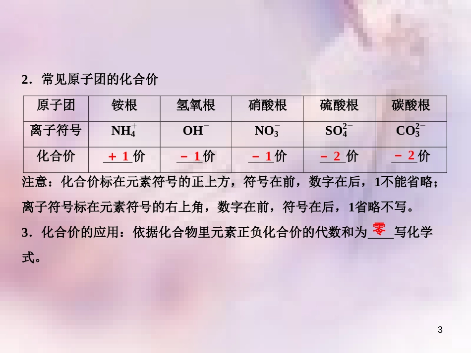 九年级化学上册 第4单元 自然界的水 课题4 化学式与化合价 第2课时 化合价作业课件 （新版）新人教版_第3页