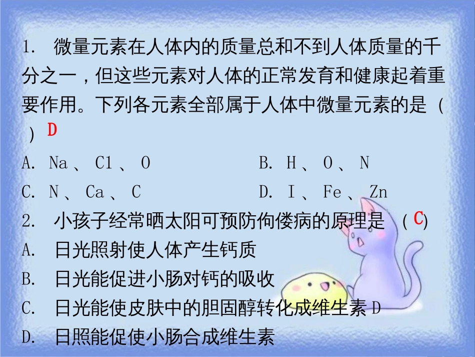 九年级化学下册 期末复习精炼 第十二单元 化学与生活 专题四 化学元素与人体健康课件 （新版）新人教版_第2页