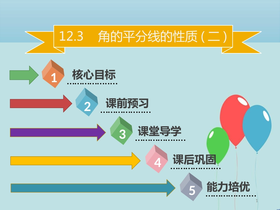 【名师导学】八年级数学上册 第十二章 全等三角形 12.3 角的平分线的性质（二）同步课件 （新版）新人教版_第1页