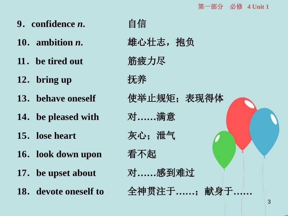 （浙江专版）高考英语一轮复习 第一部分 基础考点聚焦 Unit 1 Women of achievement课件 新人教版必修4_第3页