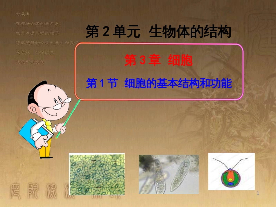 七年级生物上册 第二单元 生物体的结构 第3章 细胞 第1节 细胞的基本结构和功能课件2 （新版）北师大版_第1页