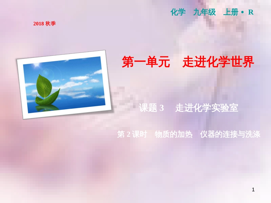 九年级化学上册 第1单元 走进化学世界 课题3 走进化学实验室 第2课时 物质的加热 仪器的连接与洗涤作业课件 （新版）新人教版_第1页